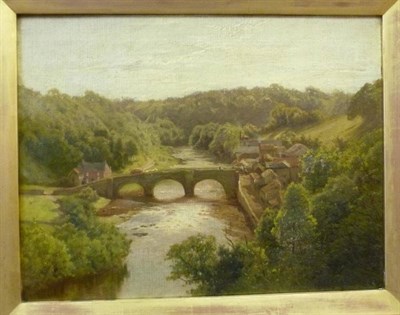 Lot 769 - Edward Henry Holder (1847-1922) River landscape with a horse and cart crossing a bridge Signed,...