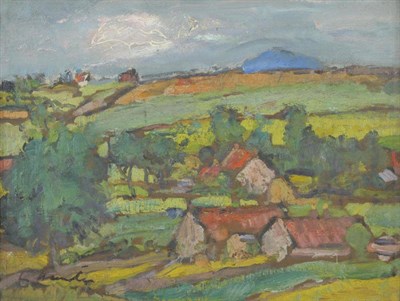 Lot 777 - George Leslie Hunter RSA (1877-1931) Cottages amongst hills, possibly Fifeshire  Signed, oil on...