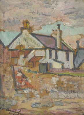 Lot 778 - George Leslie Hunter RSA (1877-1931) Scottish farm and other buildings Signed, oil on panel,...