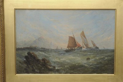 Lot 781 - F"¦May (19th century) Fishing boats off a mountainous coastline Signed, oil on panel, 20.5cm...