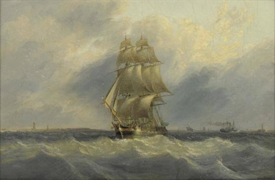 Lot 792 - John Ward of Hull (1798-1849)  "Strong Breeze off Spurn Head " Signed, inscribed verso, oil on...