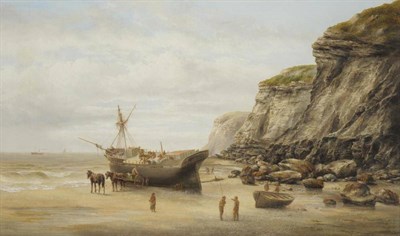 Lot 794 - Henry Redmore (1820-1887) Coastal scene with figures on a beach Signed and dated 1887, oil on...