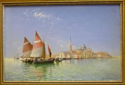 Lot 800 - Gordon Arthur Meadows (b.1868)  "Fishing Boats, San Gorgio, Venice " Signed, also signed and...