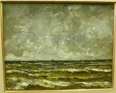 Lot 805 - Anthonie Pieter Schotel (1890-1958) Dutch Open sea with a boat on the horizon Indistinctly...