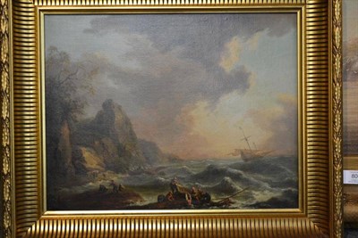 Lot 806 - Circle of Jules Leon Fontaine (b.1817) French Coastal scene with figures salvaging a wreck...