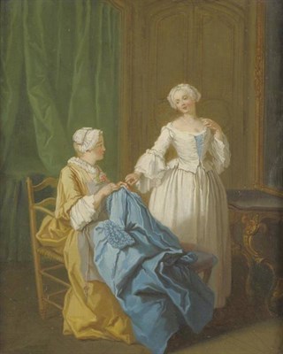 Lot 814 - Attributed to Etienne Jeaurat (1699-1789) French  "La Robe Bleue " Inscribed on a plaque and verso