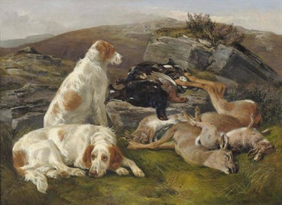 Lot 815 - E"¦R"¦Breach (ex. 1880-1886) Sporting dogs and dead game in a moorland landscape Signed and dated