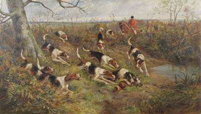 Lot 816 - Arthur A Davis (fl.1877-1905)  "A Kill " Signed, oil on canvas, 63cm by 108cm