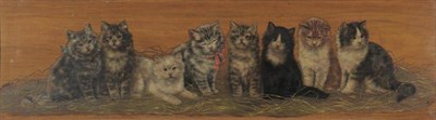 Lot 819 - Bessie Bamber (fl.1900-1910) Eight kittens seated upon a bed of straw Monogrammed and dated...