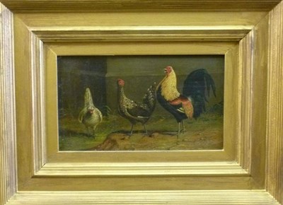 Lot 821 - Circle of Samuel Henry Alken (19th century) Cockerel and two fancy fowl in a farmyard Oil on panel