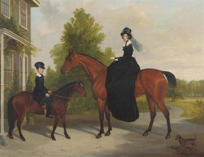 Lot 835 - James Loder of Bath (1784-1860)  "Lady Antrobus and Son at Ottershaw Park, Surrey " Signed and...