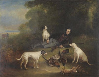 Lot 844 - John E. Ferneley Snr (1782-1860) E H Reynard Esq with his shotgun and sporting dogs in a...