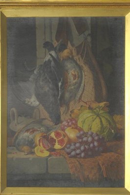 Lot 852 - Charles Thomas Bale (fl.1866-1875) Still life of fruit and dead game, with an earthenware pot...