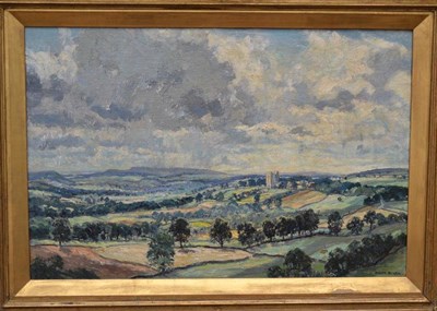 Lot 866 - David Birch ROI (b.c.1895)  "Green and Gold - Wensleydale " Signed, inscribed verso, oil on canvas