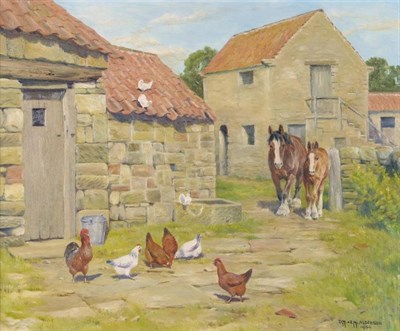 Lot 874 - Dorothy Margaret and Elizabeth Mary Alderson (1900-1992) (1900-1988) Sunlit farmyard scene with...