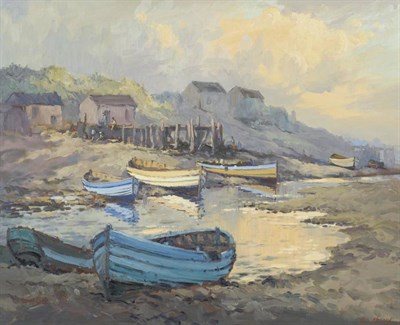 Lot 875 - Robert Leslie Howey (1900-1981)  "The River Tees " Signed, inscribed verso, oil on board, 51cm...