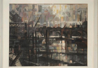 Lot 895 - Aubrey F. Sykes PRI, PS (1910-1995)  "Blackfriars Bridge " Signed, inscribed verso, pastel, 52cm by