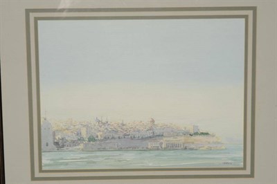 Lot 900 - Geoffrey W. Birks YWS (1929-1993) Coastal town scene in Malta Signed, inscribed verso, pencil...