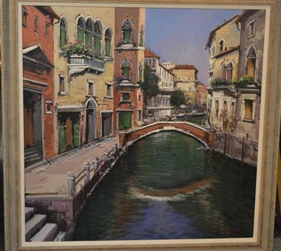 Lot 907 - Antonio Iannicelli (b.1952) Venetian canal scene Signed, oil on canvas, 100cm by 100cm