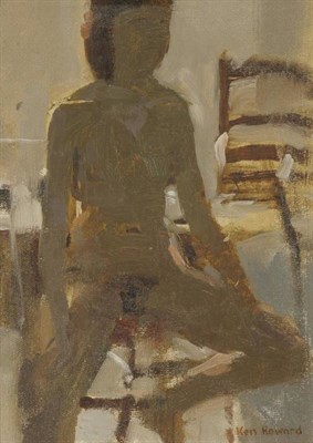 Lot 930 - Ken Howard RA (b.1932)  "Karen Resting " Signed, inscribed verso, oil on canvas board, 22cm by...