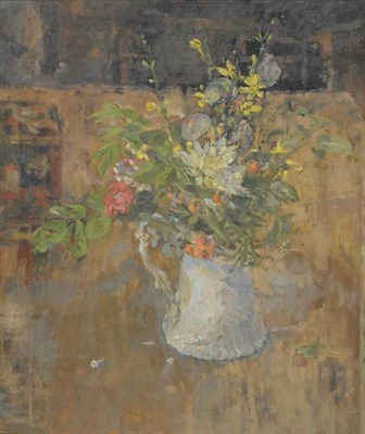 Lot 932 - Diana Maxwell Armfield RA (b.1920) Still life of flowers in a cream jug Initialled, inscribed...