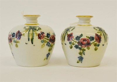 Lot 936 - A Pair of William Moorcroft Macintyre Late Florian Ware Eighteenth Century Pattern Miniature Vases