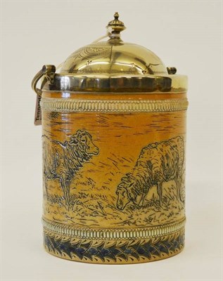 Lot 951 - A Doulton Lambeth Stoneware Biscuit Barrel, by Hannah Barlow, of cylindrical form incised with...