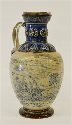 Lot 953 - A Doulton Lambeth Stoneware Jug, by Hannah Barlow, scraffito decorated with a continuous frieze...