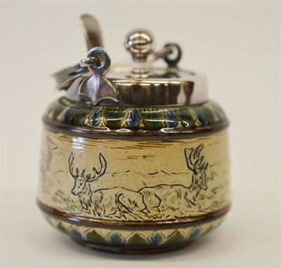 Lot 958 - A Doulton Lambeth Stoneware Preserve Jar and Cover, by Hannah Barlow, scraffito decorated with...