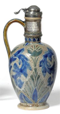 Lot 961 - A Doulton Lambeth Stoneware Lidded Jug, by Arthur Barlow, incised decoration in tones of blue...