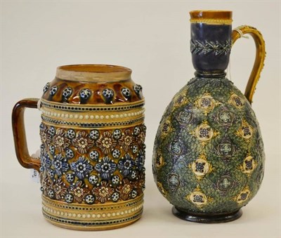 Lot 976 - A Doulton Lambeth Stoneware Jug, with applied and impressed decoration  in tones of green, blue and