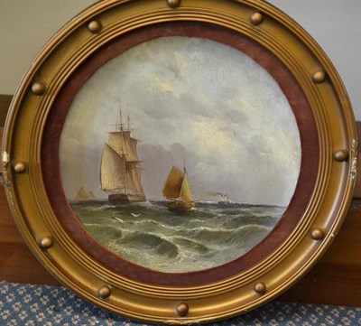 Lot 981 - A Watcombe Terracotta Plaque, early 20th century, painted by Edward King Redmore with sailing ships