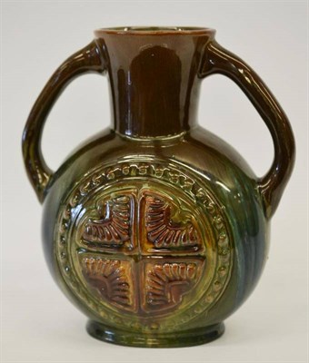 Lot 984 - Christopher Dresser for Linthorpe Pottery: A Twin-Handled Vase, shape No.337, moulded with a...