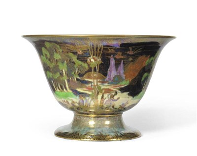 Lot 989 - A Wedgwood Fairyland Lustre Woodland Bridge and Elves II Pattern Antique Centre Bowl, circa 1920's