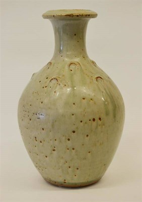 Lot 995 - John Jelfs (b.1946): A Stoneware Vase, speckled pale green ash glaze, with repeating...