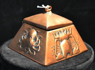 Lot 1033 - A Newlyn School Copper Pyramid Inkwell, the design attributed to J D Mackenzie, the sides...