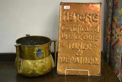 Lot 1034 - An Arts & Crafts Copper Sign, embossed with H.STONE Certificated PIANOFORTE TUNER & REPAIRER...