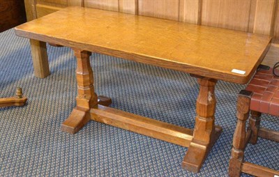 Lot 1067 - A Robert  "Mouseman " Thompson Oak 3' Rectangular Coffee Table, on two octagonal legs, joined...