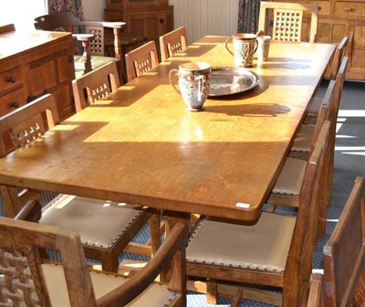 Lot 1075 - A Peter  "Rabbitman " Heap Oak 8' Refectory Dining Table, dowelled four plank rectangular top,...