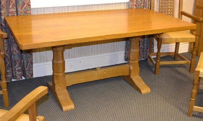 Lot 1084 - A Colin  "Beaverman " Almack Oak 5'6 " Four Plank Refectory Table, on two turned octagonal legs...