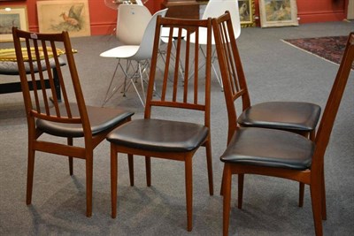 Lot 1115 - A Set of Six Danish Teak Chairs, with slatted backs, black vinyl seats, stamped Made in...