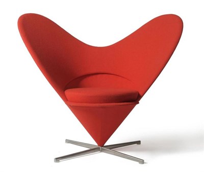 Lot 1120 - A Modern Heart Cone Chair, designed by Verner Panton, upholstered in red wool with drop-in seat, on