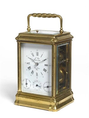 Lot 1137 - A Gilt Brass Striking and Repeating Carriage Clock with Alarm and Calendar Displays, signed L'Epee