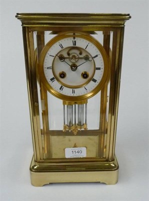 Lot 1140 - A Brass Four Glass Striking Mantel Clock, circa 1890, retailed by LeRoy & Fils, Paris, with...