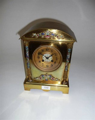 Lot 1142 - A Gilt Brass and Champleve Enamel Mantel Clock, retailed by Story, Barrow, circa 1890, arched...