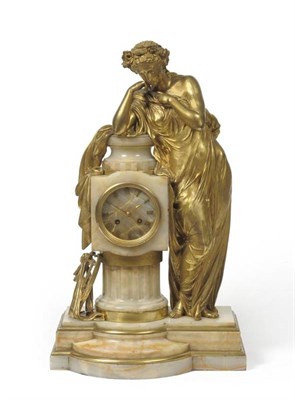 Lot 1145 - A Figural Gilt Bronze and Marble Striking Mantel Clock, circa 1870, depicting a gilt bronze lady in