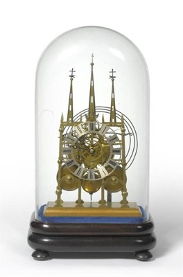 Lot 1147 - A Brass Skeleton Striking Mantel Clock, circa 1870, twin fusee movement with anchor escapement...