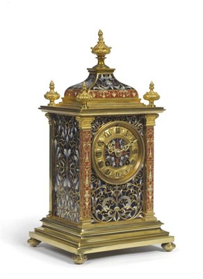 Lot 1151 - A French Champleve Enamel Striking Mantel Clock, circa 1890, highly elaborate case decorated...