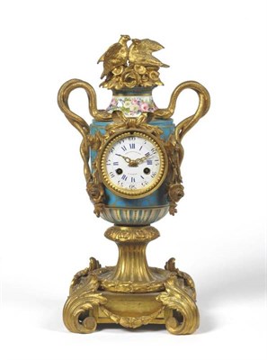 Lot 1152 - A French Ormolu Porcelain Striking Mantel Clock, signed Kreisser a Paris, circa 1880, vase...