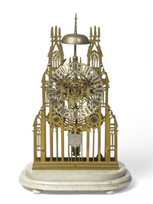 Lot 1161 - A Brass Skeleton York Minster Striking Mantel Clock, Saml Robinson, Hull, circa 1860, twin...